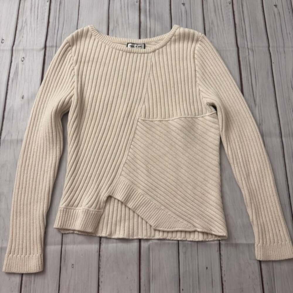 Paul & Joe Paris Women's Ribbed Asymmetrical Knit Sweater Cream Size 3 Medium